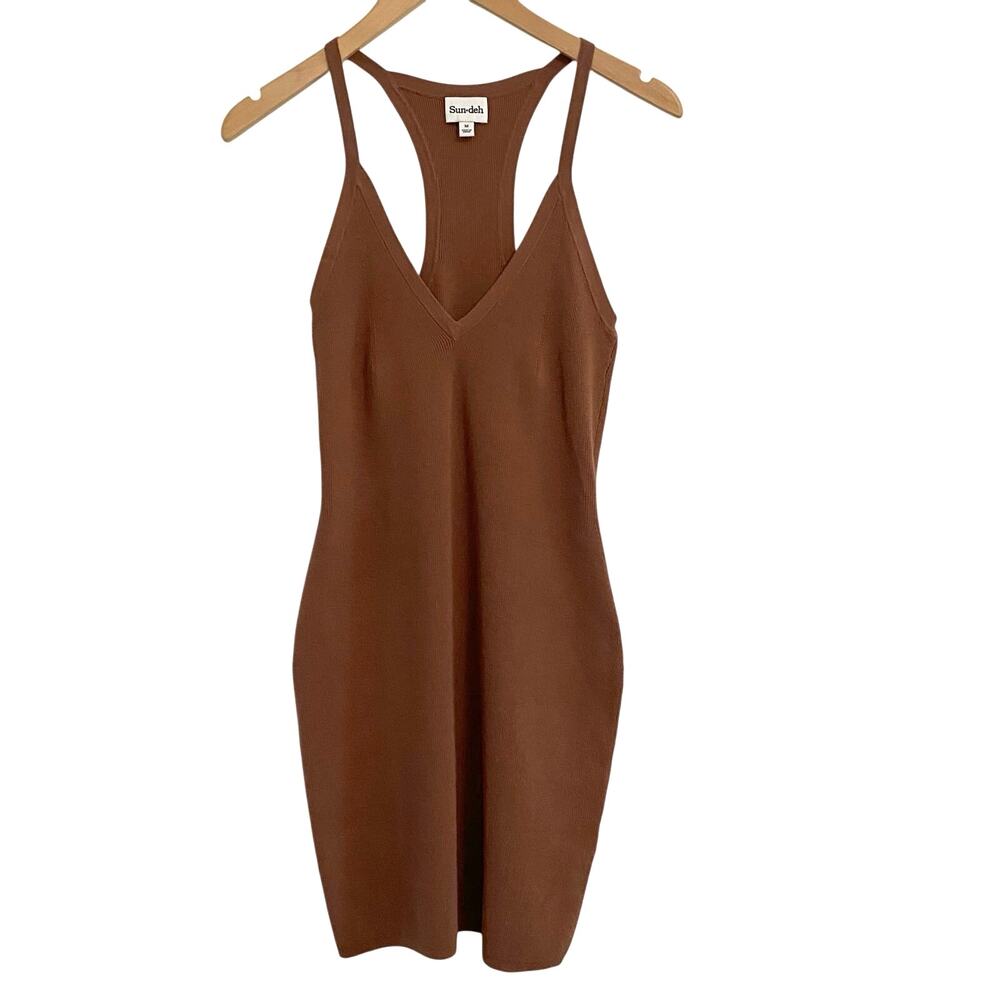 Aritzia Sun Deh Racerback Bodycon Mini Dress Size Medium Modern Clean Girl Brown